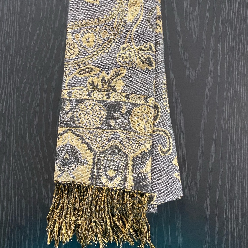 Paisley Floral Wrap/Scarf Blue & Gold, 67”x28”